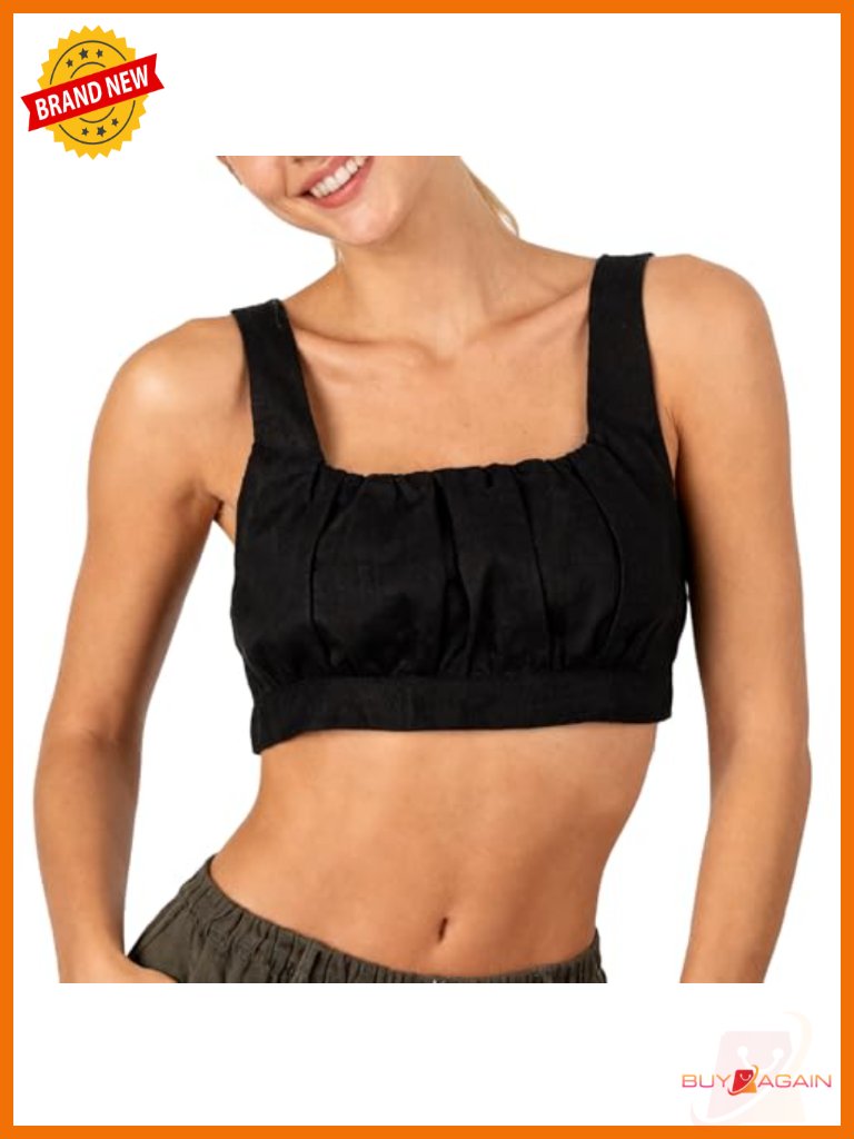 100% Linen Crop Tank Top Summer Sleeveless Blouse Relaxed Fit